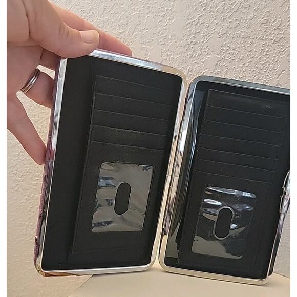 Fleur De Lis Cross Purse Wallet Faux Ostrich Snap Closure Purple Brown Western - Picture 4 of 13